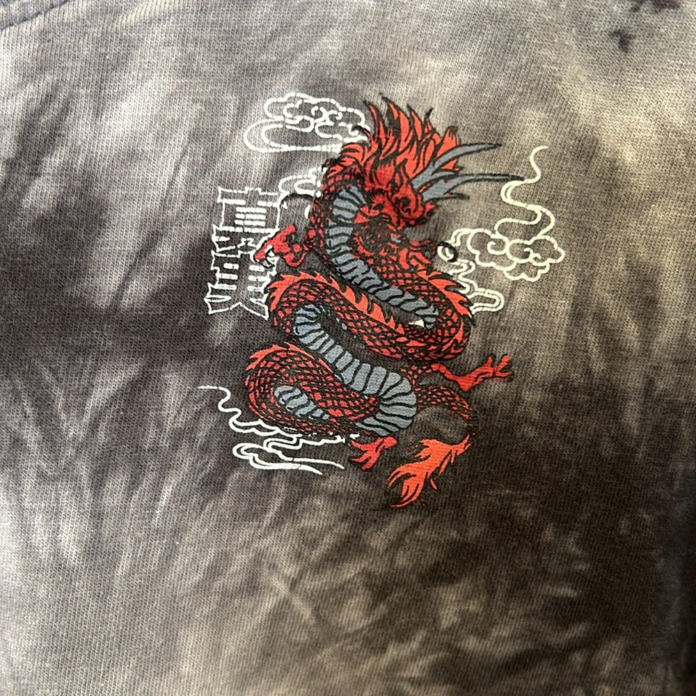 Tie-Dye Black Crop Top with Red Dragon Embroidery Size Large - Picture 3 of 6